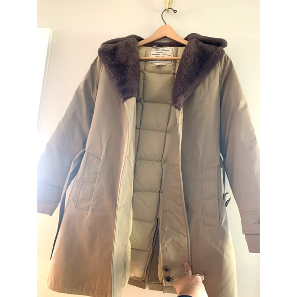 Vintage L.L. Bean Down Mainer Full Length Winter Coat W Size 12 Trench Belt WARM - Picture 14 of 16
